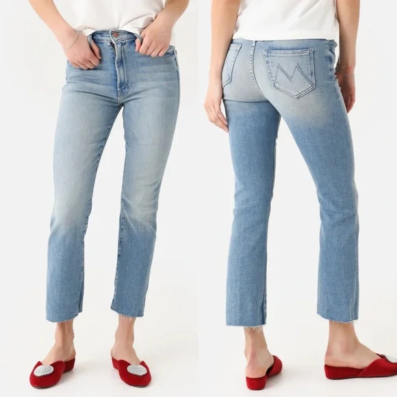 MOTHER The Hustler High Rise cropped Leg Ankle Fray Jeans Au Revoir size 32